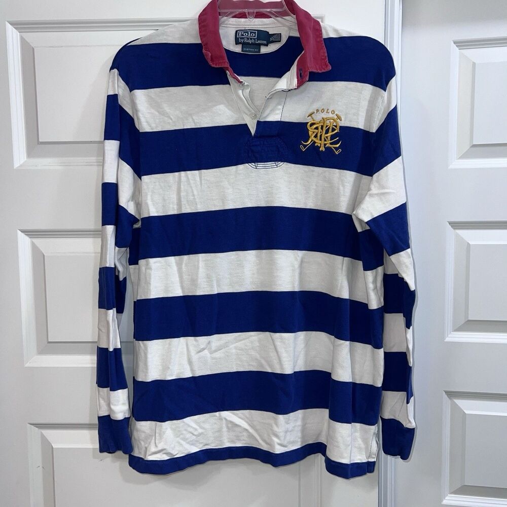 Polo Ralph Lauren RL Color Block Striped Long Sleeve Rugby Shirt XL Vintage